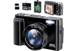 IXNAIQY Macchina Fotografica 4K, 48MP Fotocamera Digitale con Zoom 16X, Schermo Flip 180° Fotocamera Compatta con Autofocus, Flash, Stazione di Ricarica, 2 Batterie, Scheda da 32GB per Principianti, Bambini