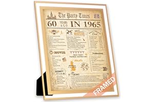 FALAMON Framed 1965 Birthday Poster UK, 60th Birthday Decorations for Women or Men Vintage Birthday Gifts 8x10 Inch Birthday Anniversary Poster Card for Grandparents, Husband, Wife, Mom, Dad