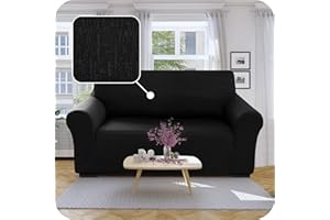 Deconovo Copridivano 2 Posti Elasticizzato con Braccioli, Antigraffio per Gatto, Universale Antiscivolo, Protezione Divano Lavabile Facile da Pulire, Nero Corvino