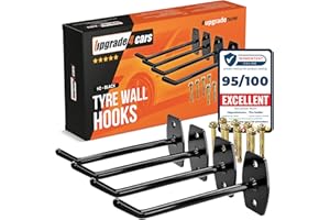 ‎UPGRADE4CARS Upgrade4cars Uchwyt ścienny do opon garażowych na 4 felgi | haki ścienne do 50 cm | uchwyt na opony zestaw haczyków | uchwyt ścienny ze stali nierdzewnej do opon gumowany