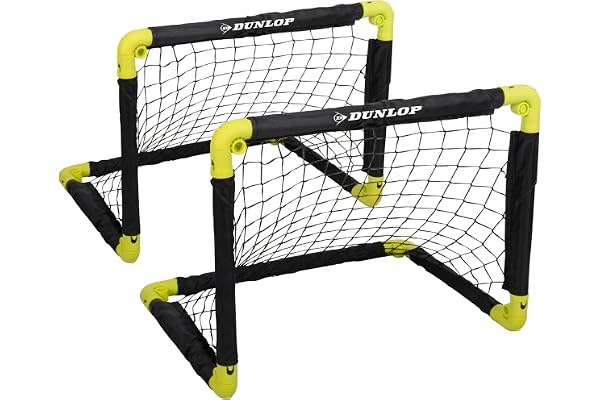 Dunlop Buts de Football 50 x 44 x 44 cm – Lot de 2 – Mini buts Pliables – Kit d'entraînement de Football pour Enfants et Adultes – Intérieur et extérieur – Noir/Jaune