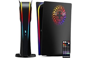 ElitePlay Placa frontal digital negra para PS5 con luces LED, rejillas de ventilación, cubierta de refrigeración, accesorio de carcasa para Playstation 5 edición digital