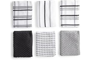 BOSKIMO Strofinacci Cucina Premium Cotone – Set 6 Panni Cucina in Microfibra e Spugna, Canovacci Assorbenti in Cotone, Panni Pulizia Grigio Argento