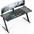 EUREKA ERGONOMIC Gaming Desk with Led Lights 156×64cm Large RGB Ergonomic Gaming Computer Desk for Home Office Work Study Writing with Mouse Pad, Easy to Assemble, Carbon Fiber Black