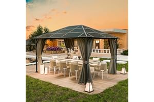 UDPATIO Gazebo in policarbonato da 3 x 4 m, con tende, in metall, impermeabile, stabile, resistente all'inverno, protezione UV da 6 x 6 cm, per giardino, terrazza, grigio