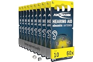 ANSMANN Hörgerätebatterien Typ 10 gelb P10 PR70 ZL4, 60 Stück, Vorratspack, Batterien für Hörgeräte & Hörhilfen, leicht greifbar
