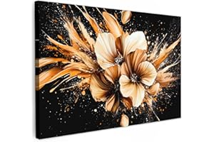 MuchoWow© Impression sur Toile Decoration Murale Peinture 120x80 cm Tableaux Decoratifs Muraux Déco Chambre Tableau Salon Fleurs - Or - Graffiti - Noir - Abstrait