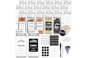 Asueilc 24 Spice Jars with Lids,120ml Glass Spice Jars Set,Spice Pots Kitchen Spice Containers with Silver Metal Lids Complete Organizer Set, Includes,Label Pen,Hose Brush,Funnel,Labels