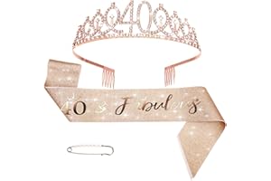 STYQUENZER Dekoracyjna szarfa i tiara na 40. urodziny, szarfa i korona urodzinowa, pasek urodzinowy i korona tiary, 40 urodziny kobiet, prezent dla kobiet, dekoracja urodzinowa