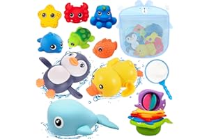 Chennyfun Conjunto Juguetes para Baño, 17 Piezas Baby Bath Toys Incluye Pingüinos, Patos, Ballenas, Pulpos, Estrellas de Mar y Otros Simpáticos Animales para Niños Pequeños de 1, 2, 3, 4, 5, 6 Años