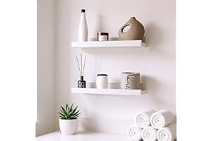 GEEZY White Floating Shelves for Wall, Set of 2 - Modern Seamless Mounting, Easy Install Picture Ledge Display Shelf for Decor, Collectibles - Home, Bedroom, Bathroom, Office, 30x10x5cm