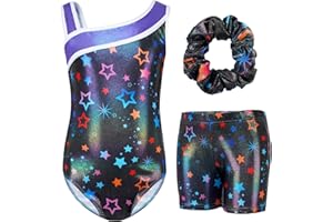 Gogokids Mädchen Drei Teiliges Gymnastikset, Ärmelloser Gymnastikanzug mit Shorts und Haarband, Ballett Tanzender Leotard Gymnastik Outfit mit Funkelnde für Mädchen, Ärmellose Trikots für 3-12 Jahre