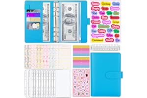Budget Planner A6, AOTUAO Binder Budget Planner Deutsch Haushaltsbuch mit Geldfächer, Cash Stuffing Geld Organizer mit Klar Plastik Binderumschlägen, Budgetplaner Sparbuch, Budgetblätter-Himmelblau
