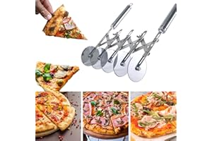 ASLANKA Tagliapasta, Tagliapizza, Rotella tagliapasta in acciaio inossidabile, Rotella per pasta regolabile a 5 ruote in acciaio inossidabile, Tagliapizza Tagliapasta per pasticceria, Argento (con manico)
