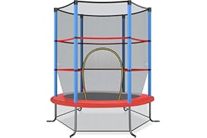 COSTWAY Trampolino Elastico Bambino in Acciaio, Tappeto Elastico Bambini da Esterno e da Interno, con Rete e Cusicnetti Antiscivolo