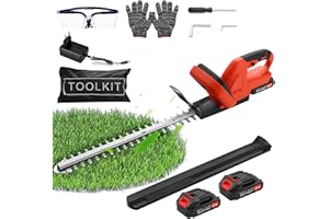 Sararoom Tagliasiepi a batteria | 21 V 500 W | 1500 R/min leggero Hedge Trimmer con 2 batterie, lunghezza di taglio 51 cm, distanza di 17 mm, impugnatura ergonomica, caricabatterie, occhiali di