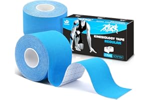 AnjoCare Bande kinésiologique,bande élastique non coupée pour les muscles et les articulations,Bande kinésiologique pour le soutien des épaules,des coudes et des genoux...(2 rouleaux de 5M x 5CM) Bleu