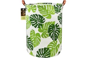 Hunrung, cesto portaoggetti in tessuto di tela, leggero, pieghevole, impermeabile, per dormitori universitari, camera dei bambini, bagno, portabiancheria (foglia rotonda)