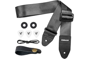 VOHALO Gitarrengurt für Akustik- & E-Gitarren Extra gepolsterte Schulterauflage Vintage Blumenmuster 100-150cm verstellbar inkl. Plektren & Zubehör