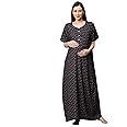 MomToBe Women's Cotton Blend Maxi Maternity Nighty/Feeding Nighty/Pregnancy Night Gown/A-Line Nursing Nighty with Zippers for Nursing Pre and Post Pregnancy - Floral Print