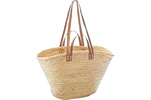 Kobolo Tasche, Palmblatt, mit Ledergriffe und Lederhenkel, 55 x 21 x 36 cm