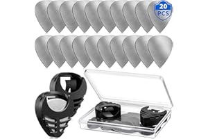 FRIENDA Pack of 20 Metal Guitar Plectrums and Plectrums Holder, 2 Black Picks Holder, 20 Pieces Picks, 1 Storage Case, Easy to Stick, Suitable for Guitar/Electric Guitar/Bass/Ukulele