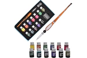 SIPLIV Lot de 12 stylos à encre en verre avec motif spirale en cristal et 12 encres colorées, kit de calligraphie pour art, écriture, signatures, décoration de bureau – Orange