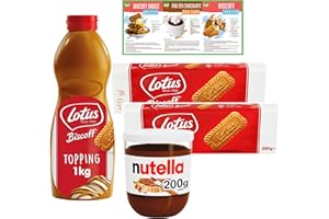 Dessert Bundle Includes Biscoff Topping Sauce (1kg), Biscoff Caramelised Biscuits (2 x 250g), and Nutella Hazelnut Chocolate Spread (200g) with Go2 Groceries Recipe Cards