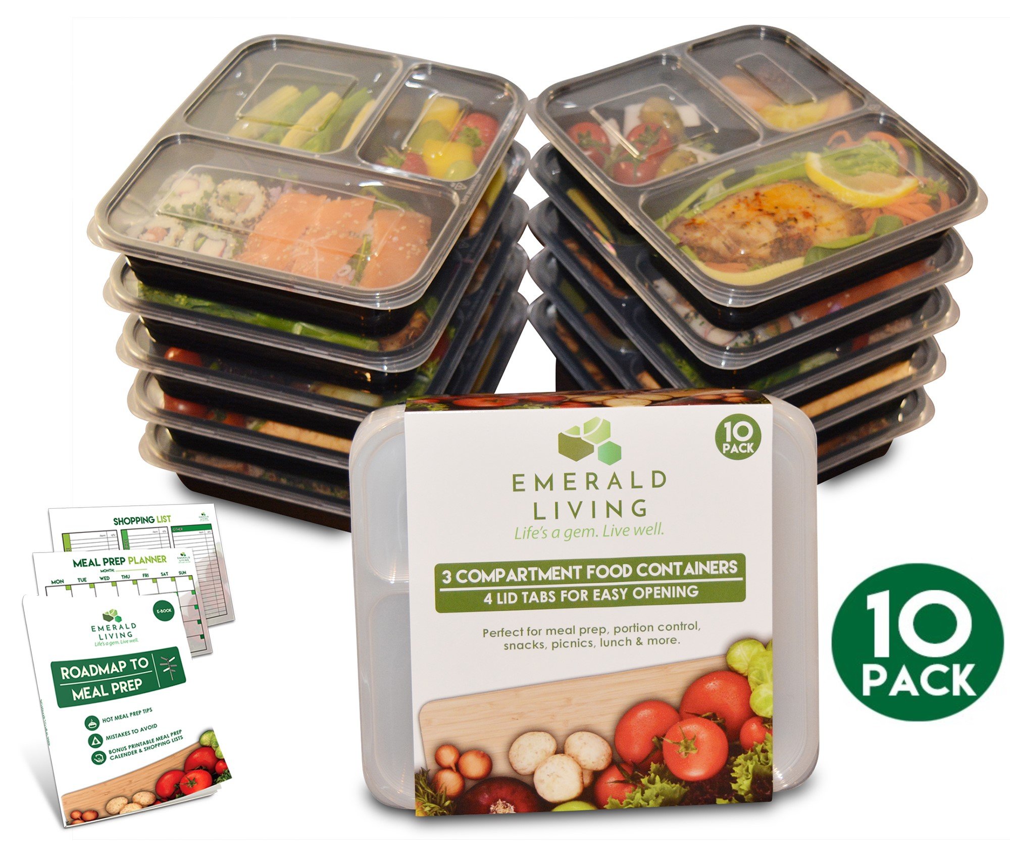 10 pack 2 Compartment Meal Prep Food Containers Bento Box Tupperware