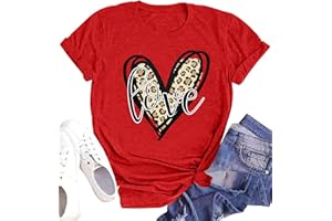 hohololo Women's T-Shirt Ladies Heart Print Cotton T Shirts Short Sleeve Crewneck Summer Tops Casual Basic Tee