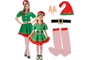 FORMIZON Disfraz Duende Navidad, Elfo de Navidad Conjunto con Sombrero, Calcetines y Cinturón, Disfraces de Cosplay de Elfo Damas Niños para Traje Damas Niños Navideño Carnaval Fiesta