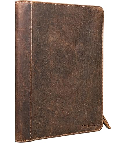 Porte-Documents En Cuir Pleine Fleur Rustic Town – Format A4 Élégant – Poches Multiples + Bloc-Notes Pour Hommes Et Femmes