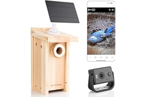 WHITEHORSE Bird House With Camera - Wireless and Solar Powered - Take Photos and Videos From Your Phone (Free App) - Get a Notification When a Bird Is Detected - 32GB Memory Card Included
