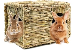 HYLYUN Très Grande Maison Foin Lapin Naturellement Séchée Maison d'herbe Tissée Pliable pour Lapin, Cochon d'Inde, Chinchilla, Furet Jouer et Dormir