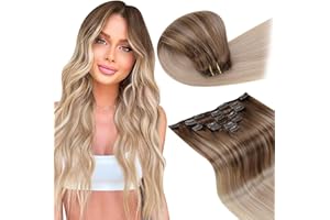 LaaVoo Extension Capelli Veri Clip 7pcs 120g 40cm Balayage Marrone Chiaro a Biondo Cenere e Bionda Platino Extension Clip Capelli Veri Lisci Estensioni Dei Capelli Umani Reali #8/18/60