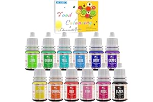 ‎LIMINO Lebensmittelfarbe 12 Farben - Flüssige Lebensmittel Farben zum Kuchen Backen, Kekse, Macaron, Fondantieren - Lebendiger Lebensmittelfarbstoff für Dekorieren und Kochen, Airbrush, DIY Seifen - je 6 ml