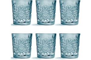 Verre Hobstar bleu de Libbey - 355 ml / 35,5 cl - 6 unités - design vintage - vont au lave-vaisselle - qualité supérieure