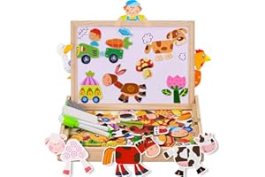 COOLJOY Magnetisches Holzpuzzle 100+ Stück, Spielzeug Ab 2 3 4 Jahre Mädchen Jungen, Pädagogisches Magnetische Holzspielzeug Mit Bauernhof-Muster, Lernspielzeug Halloween Kinder