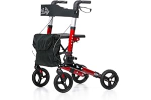 REHASHOP Lightweight Butterfly Rollator Red with Soft Tyres and Stick Holder - Foldable and Lightweight