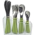 Exzact Cutlery Set 24pcs Stainless Steel in a Plastic Holding Rack - Color Handles - 6 x Forks, 6 x Knives, 6 x Table Spoons, 6 x Tea Spoons