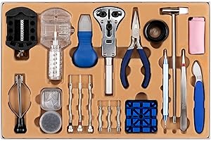 H&S Kit Reparation Montre - 155pcs - Outils Démontage Maillons, Aiguilles & Dos - Outil Ajustement du Bracelet - Boitier Imperméable - Kit Horloger - Accessoires Réparation Montres