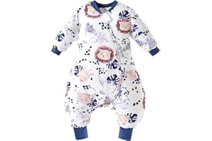 Chilsuessy Baby Winterschlafsack Schlafsack mit Füssen kleine Kinder Ganzjahres Winter Schlafsack Schlafanzug für Jungen und Mädchen,abnehmbar Ärmel, A Zebra Löwe/2.5 Tog, 90/Baby Höhe 100-110cm