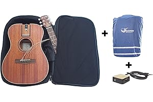 Journey Instruments Solid Sitka Travel Guitar 3 Pack – OF312 Traveler Acoustic Guitar includes Volume Wheel and Rain Cover with Collapsible Patented System – Portable Backpack Case (Overhead)