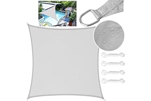LEcylankEr Sun Shade Sail 2x2m Square PES Polyester Waterproof Sail Shade with Accessories 95% UV Block Shade Sails Sun Shades for Garden Outdoor Patio Pergola Balcony (light grey, 2 x 2 m)