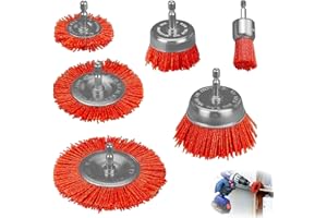 ACEGIKMOWX Nylonbürste 6 Stück ,mit Sechskant Schaft1/4 Zoll, 6 Größen Nylon-Topfbürste Bohrbürsten- zum Entfernen von Rostkorrosionsfarbe Schleifdraht