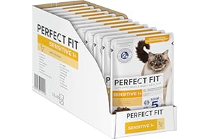 PERFECT FIT CAT Perfect Fit Sensitive 1+ Katzennassfutter mit Huhn in Sauce, 12 Portionsbeutel, 12x85g – Premium Katzenfutter nass, für sensible Katzen ab 1 Jahr, ohne Weizen & Soja, zur Unterstützung der Verdauung