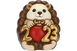 THUN - Natale 2022 - Soprammobile Riccio Buon Anno 2023 in Ceramica Decorata a Mano, Versione Bianco - Idea Regalo Natale 2022-6.8x6.6x7.7 cm h