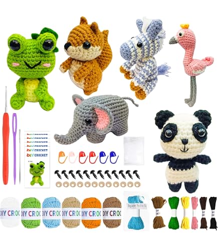 Kit Crochet Débutant Pour Faire 6 Petits Animaux - Renard, éléphant, Lion, Grenouille, Hibou, Panda - 8