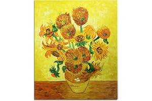 Fokenzary Peinture à l'huile sur toile sur toile Vincent Van Gogh Décor de mur de reproduction de tournesols classique encadré prêt à accrocher