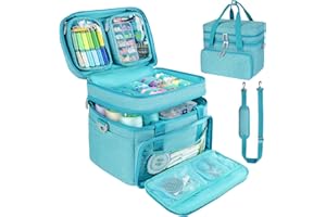 Jamiukro Trousse de Rangement pour Accessoires de Couture avec bandoulière, Sac de Rangement Double Couche avec 2 Pochettes Amovibles pour Accessoires et Fournitures de Couture, Bleu